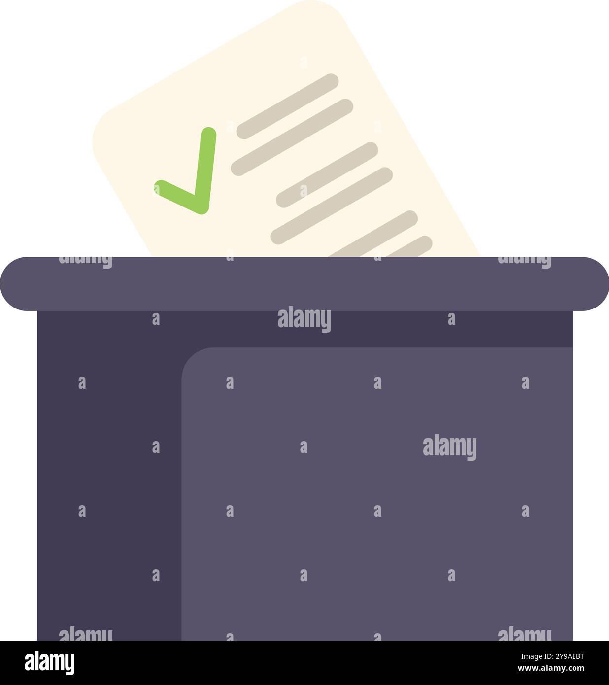 Ballot box is receiving a ballot paper with a check mark, representing the concept of voting and elections Stock Vector