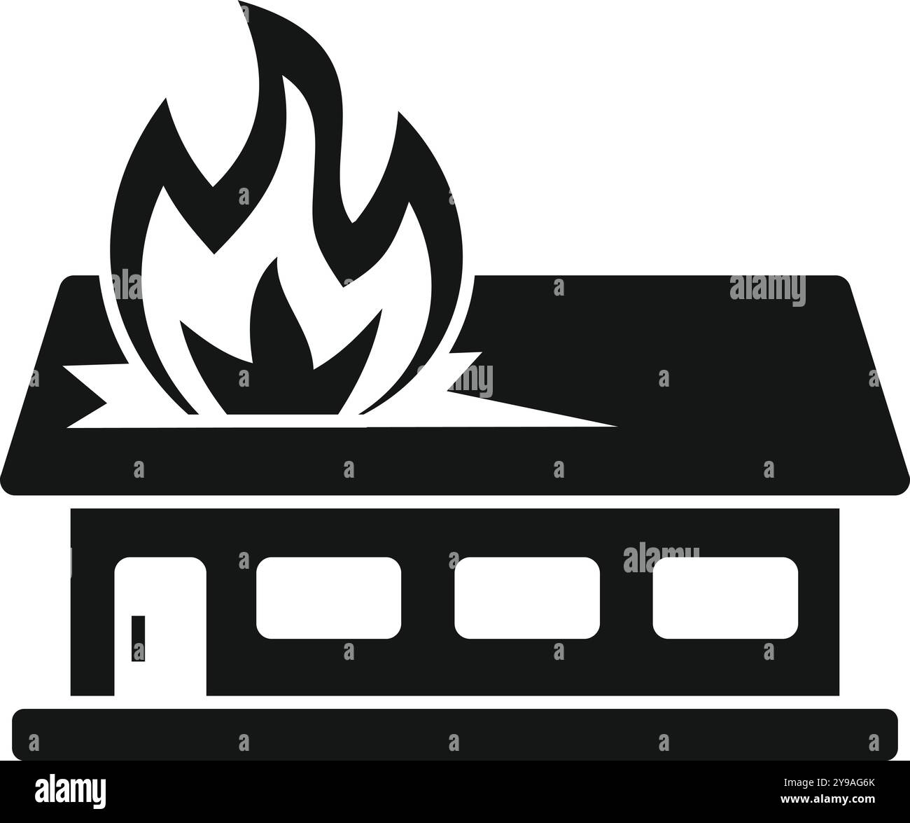 Simple vector icon of a house on fire with flames erupting from roof ...