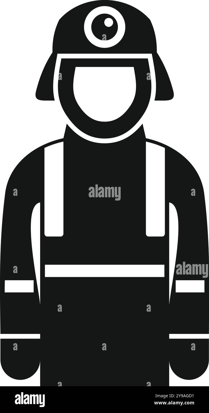 Simple black and white vector icon of a firefighter wearing a ...