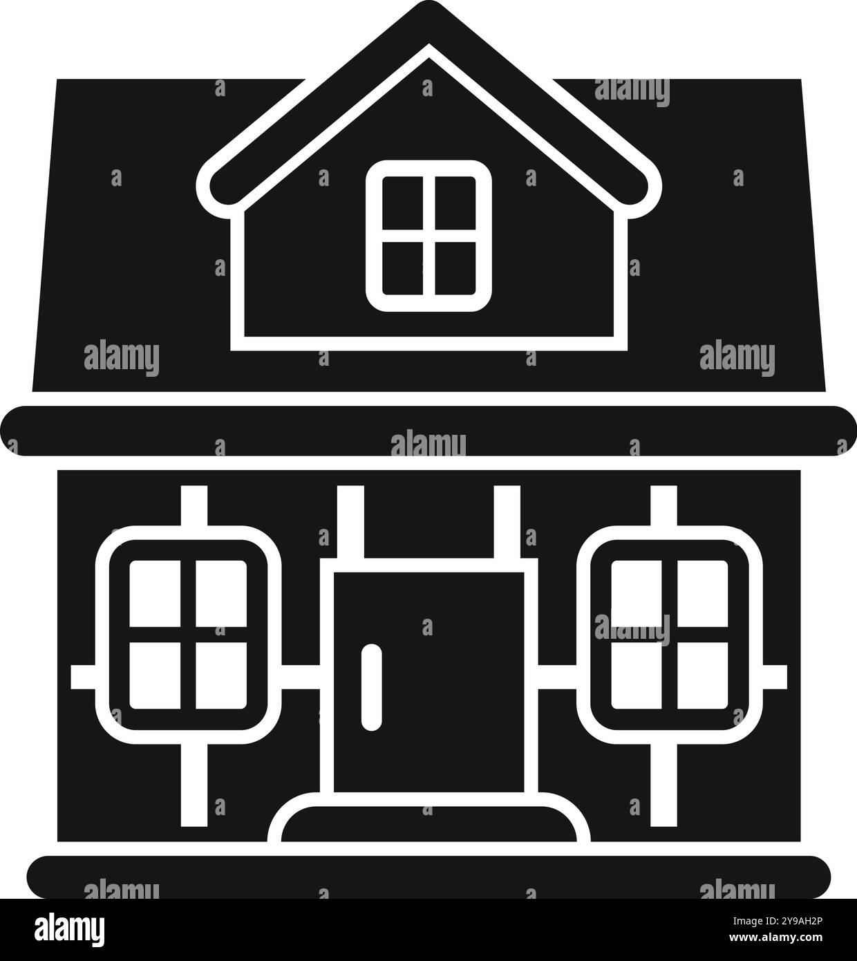 Simple vector icon of a two storey house with an attic and a garage ...
