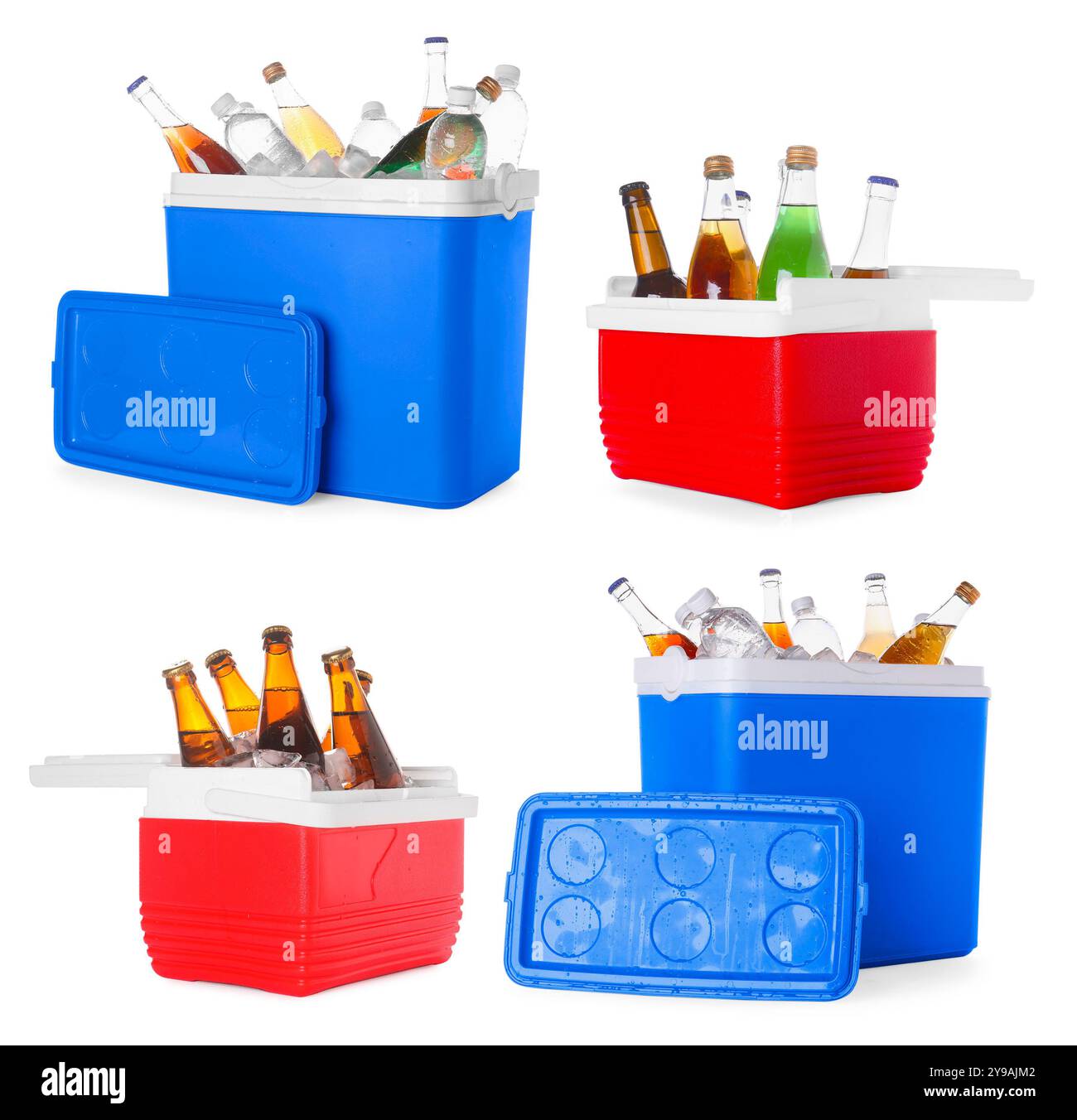 Cool boxes with different drinks isolated on white, set Stock Photo - Alamy