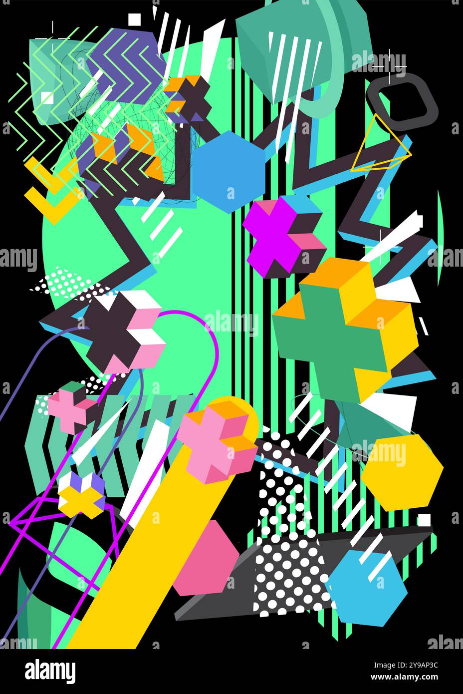Busy geometrical graphic retro theme cover. Minimal geometric elements ...