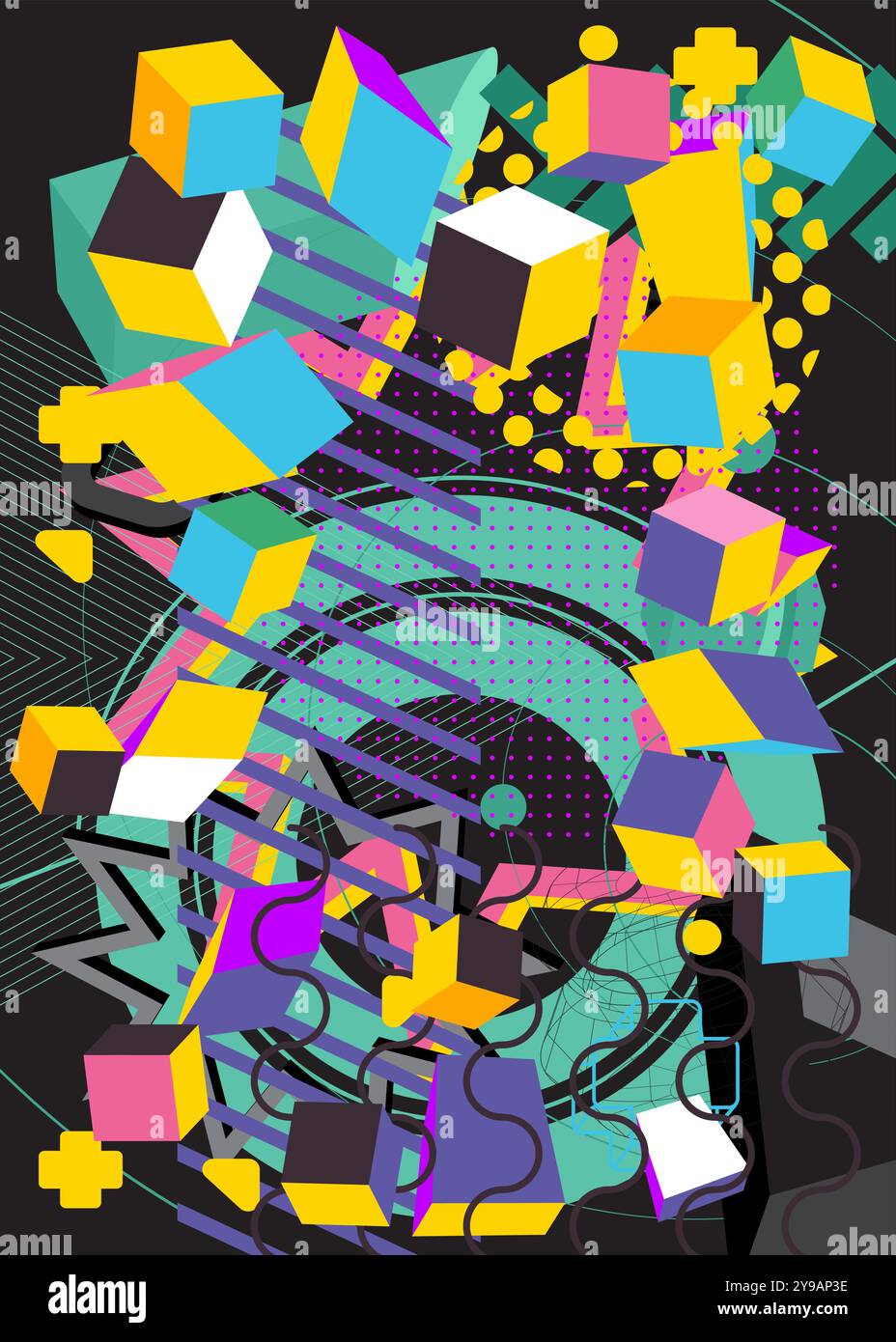 Very Busy Geometry Pattern Busy geometrical graphic retro theme cover. Minimal geometric elements ...