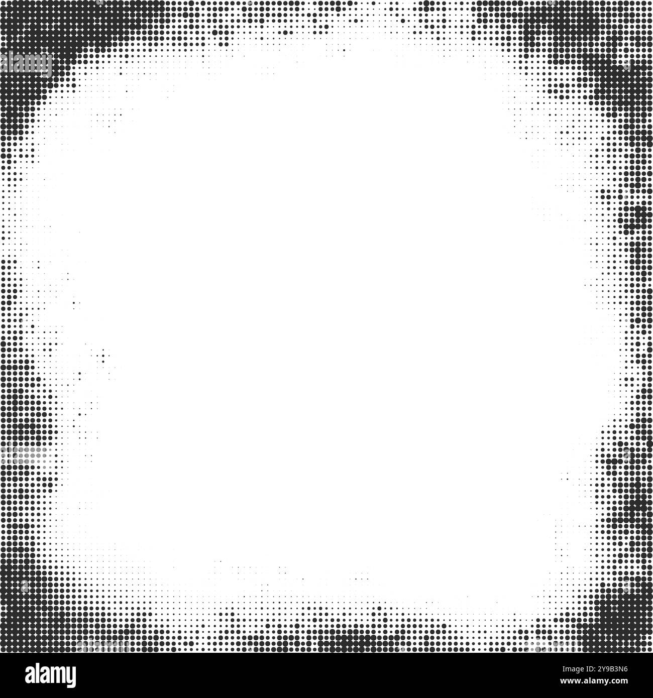 Halftone pattern dotted background. Abstract vector gradient border for poster and banner. Retro splattered square template. Trendy horizontal Stock Vector