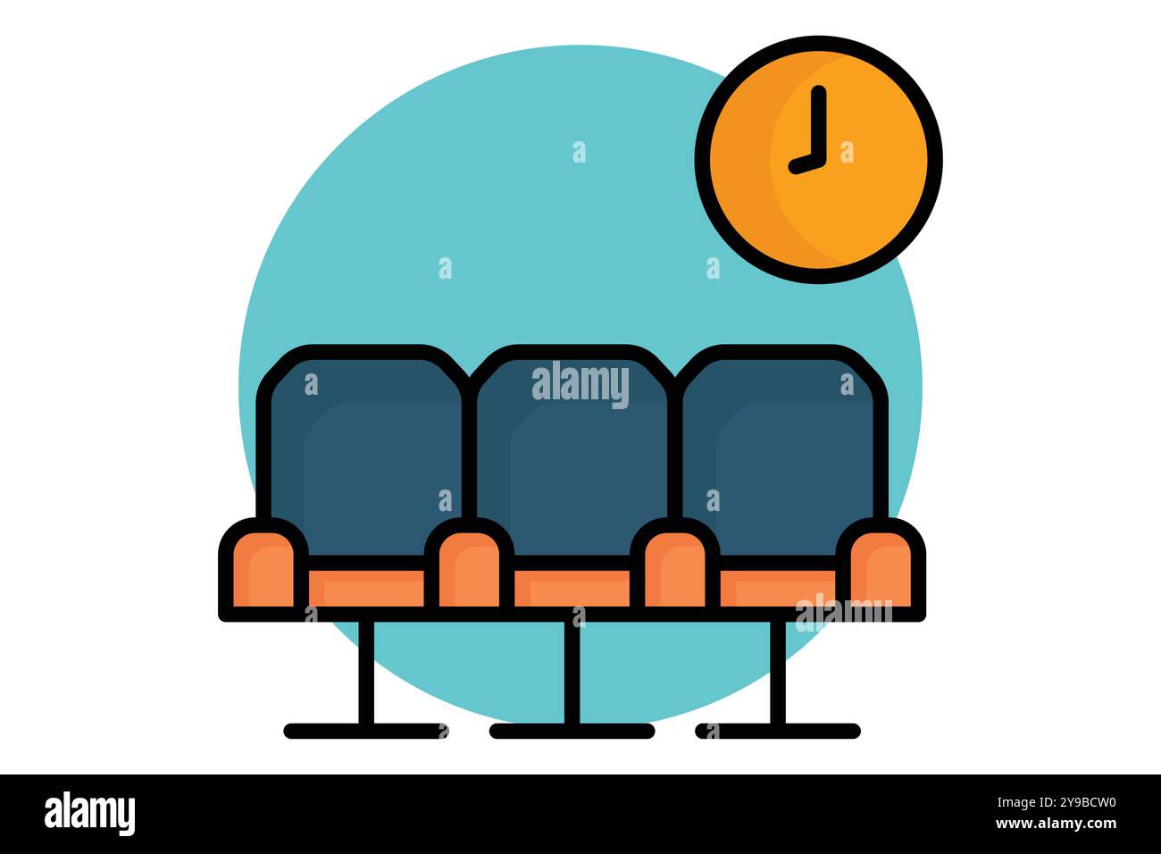 Lobby icon. colored outline icon style. chair with clock. icon related to reception. hotel elements vector illustration Stock Vector
