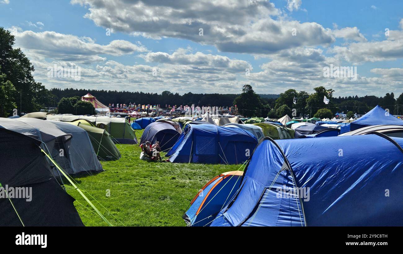 Rows of tents in a festival campsite - Smartphone Captured Stock Image