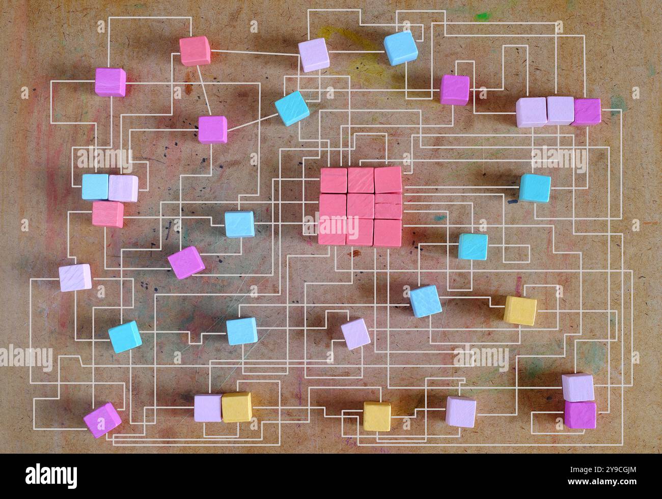 complex messy management or organization, chaotic decision tree, complicated business process Stock Photo