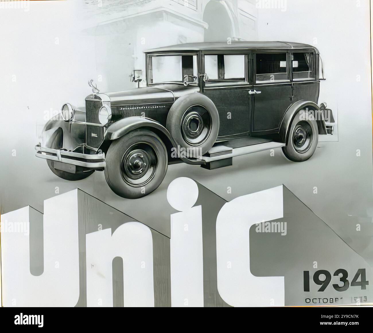 Unic L11 F2 Taxi (1934) - Vintage press car advertising Stock Photo