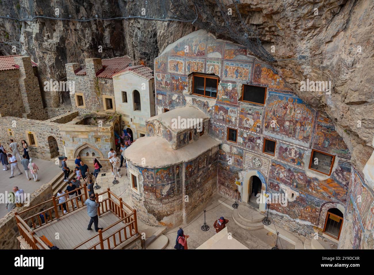The Rock Church of Sumela Monastery and tourists. Trabzon Turkey - 8.3.2024 Stock Photo