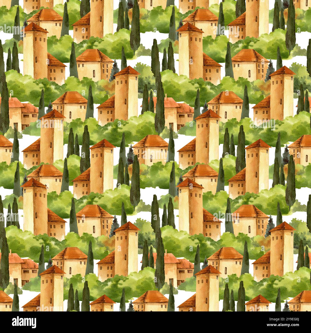 Italian Rural External Colours Italian rural landscape with fields and hills, seamless pattern with ...