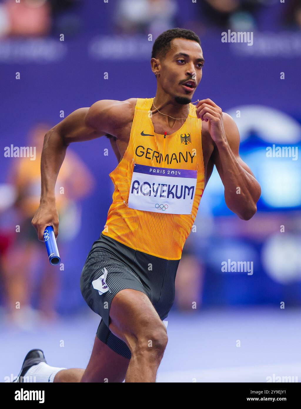 Emil Agyekum participating in the 4X400 meters relay at the Paris 2024