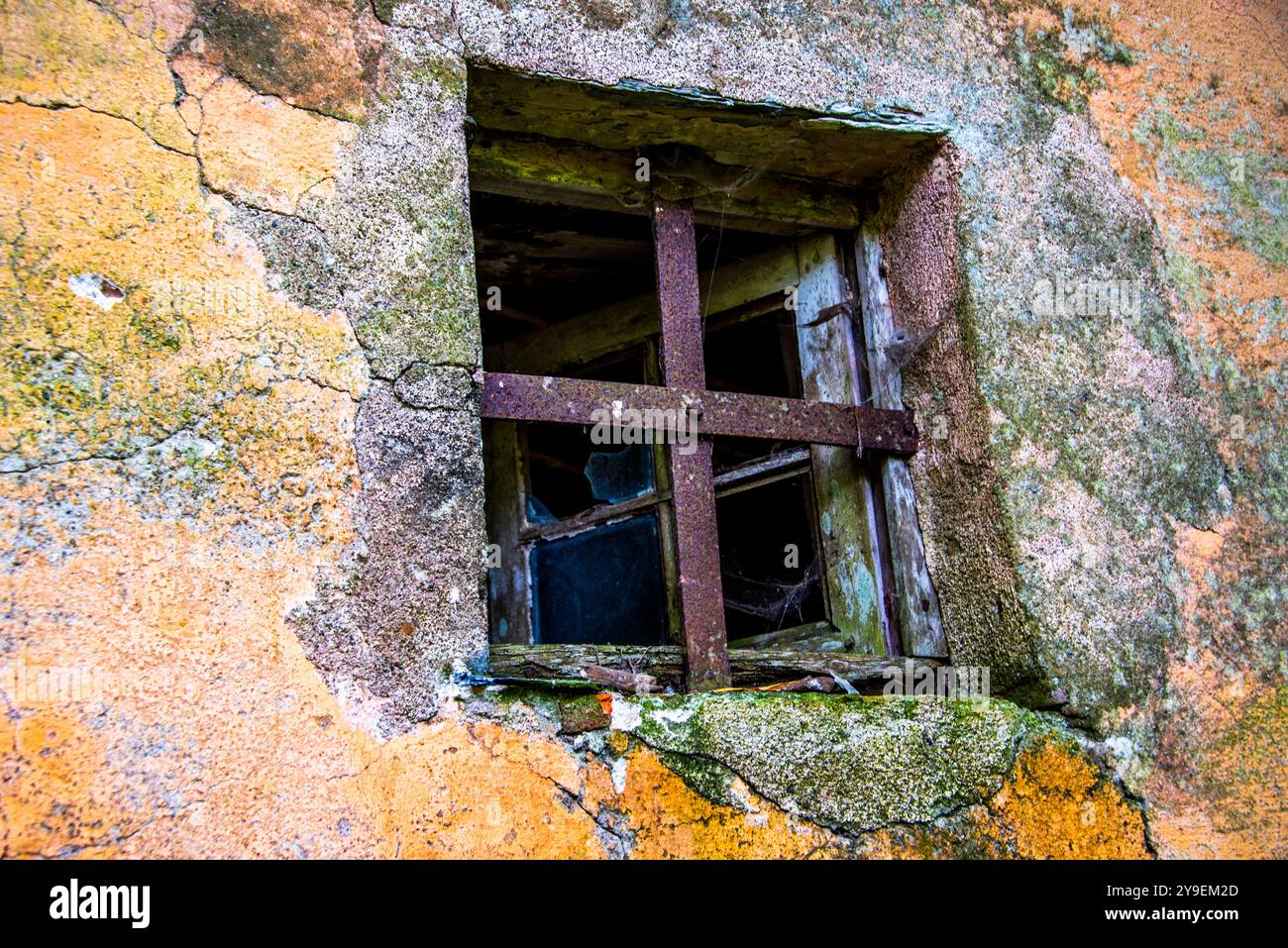 small open window with iron cross near Sestri Levante, Genoa, Italy Stock Photo