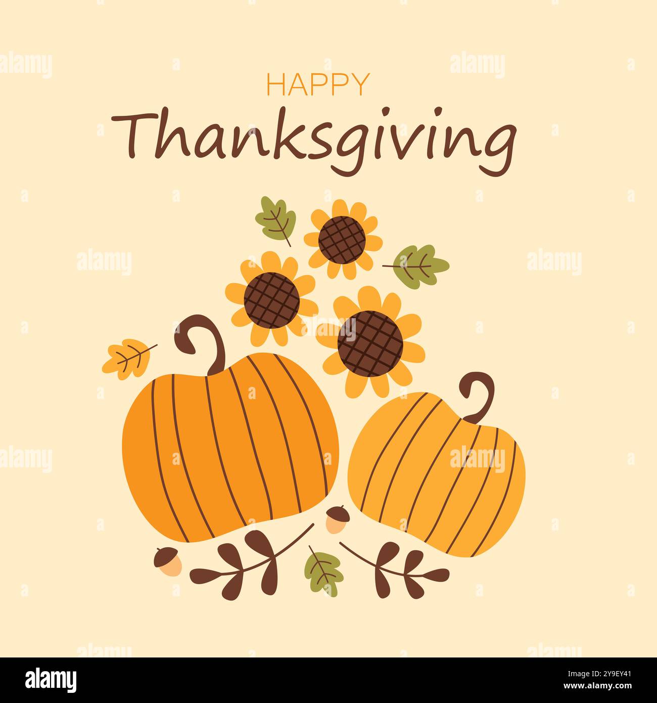 Thanksgiving day background with pumpkins and sunflowers. Vector ...