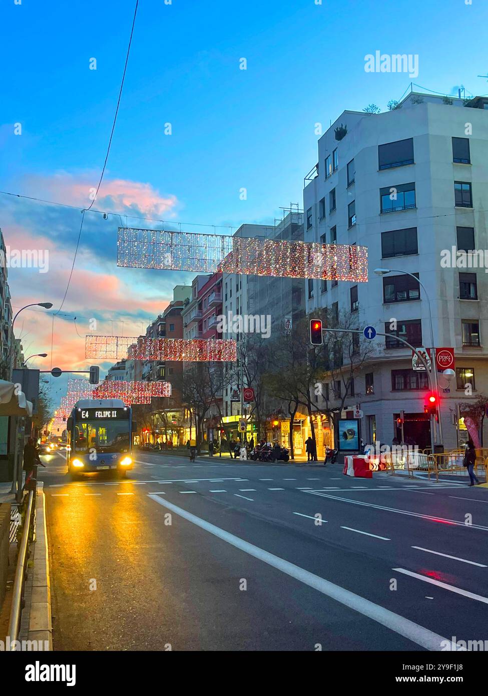 Narvaez street in Christmas time, night view. Madrid, Spain. - Smartphone Captured Stock Image