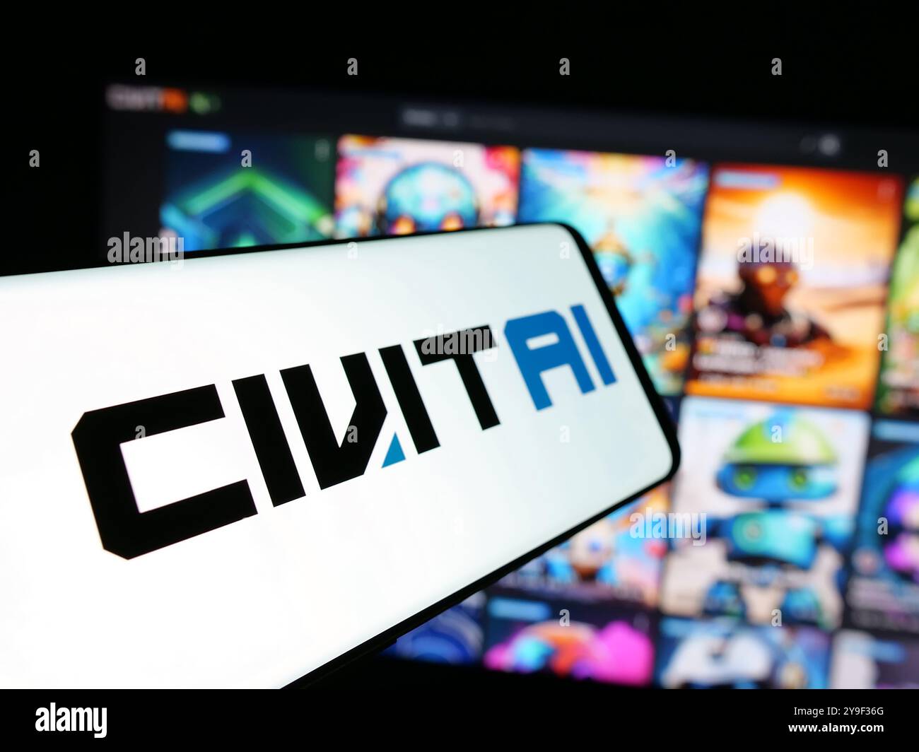 Smartphone with logo of social platform company Civit AI Inc ...