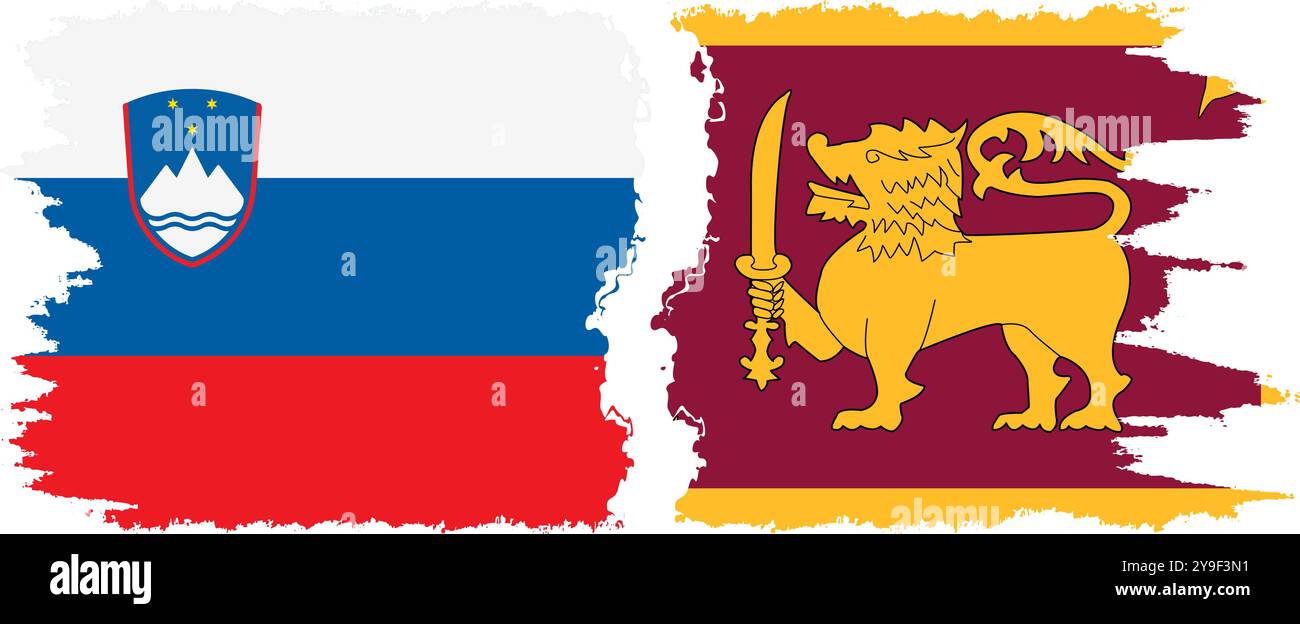 Sri Lanka and Slovenia grunge flags connection, vector Stock Vector