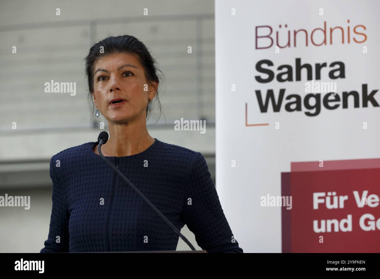 Berlin, Germany, October 8, 2024. Sahra Wagenknecht, namesake and founder of the party 'Bündnis Sahra Wagenknecht' during a press statement. Stock Photo