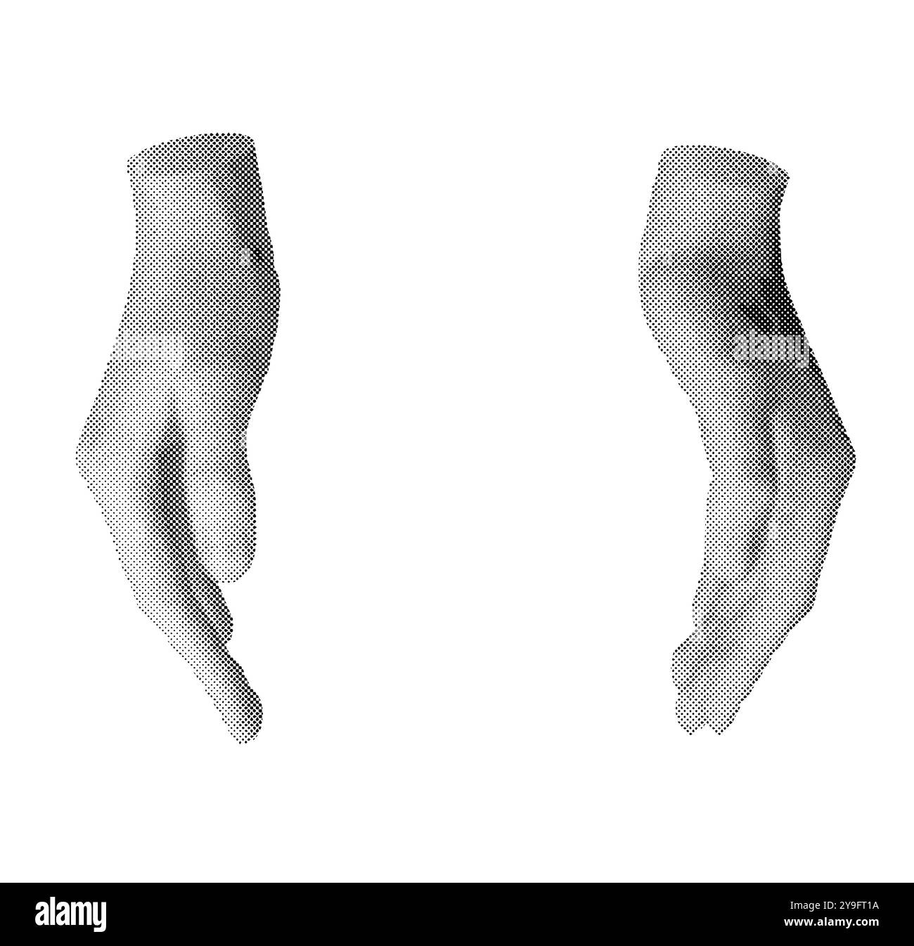 Hands holding empty space. Halftone style vector isolated on white background. Stock Vector