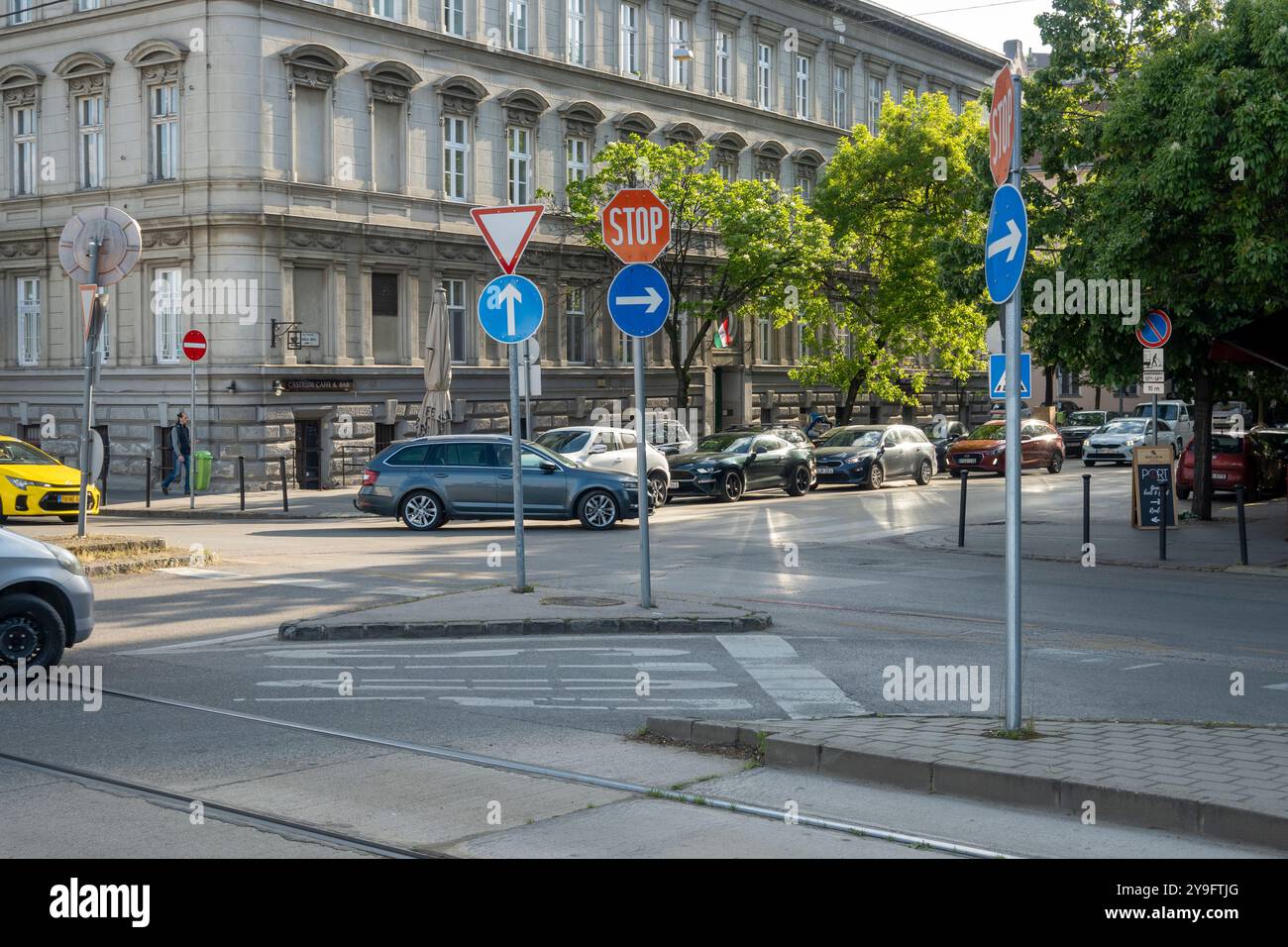 Traffic on the streets of Budapest, Hungary Stock Photo