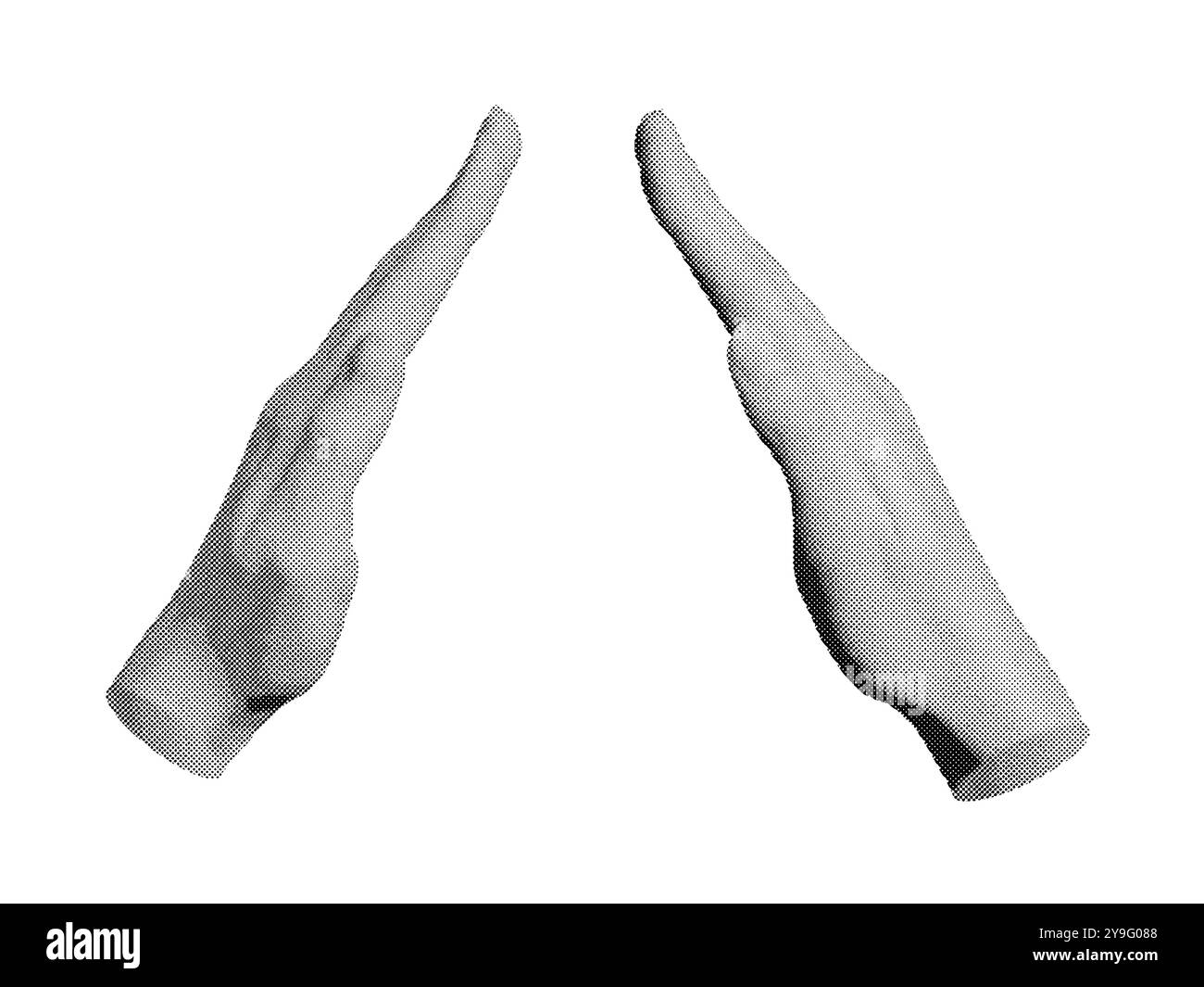 Two hands protecting gesture, caring sign, space between palms. Halftone style vector isolated on white background. Stock Vector