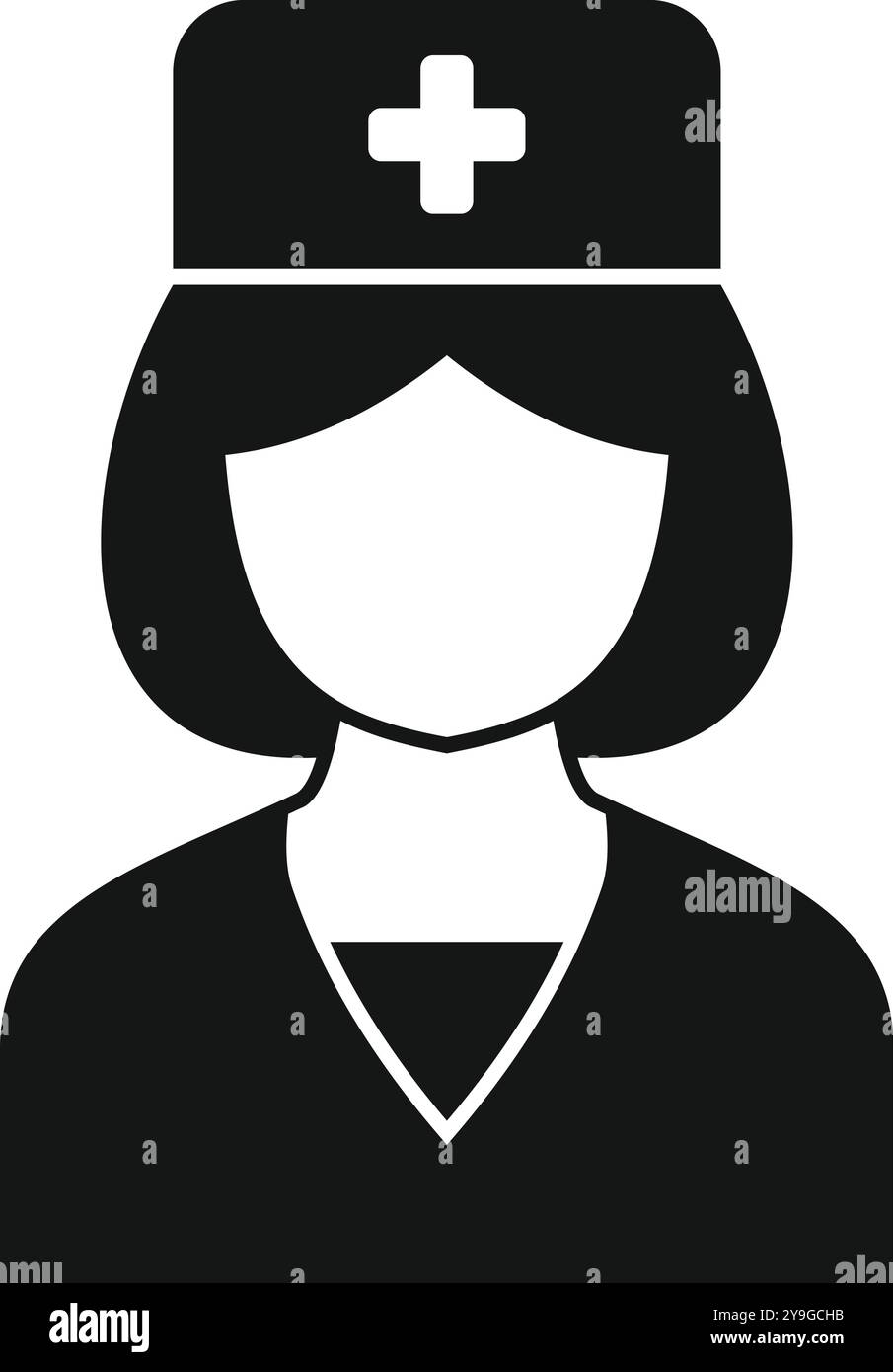 Simple black and white vector icon of a female nurse wearing a uniform ...