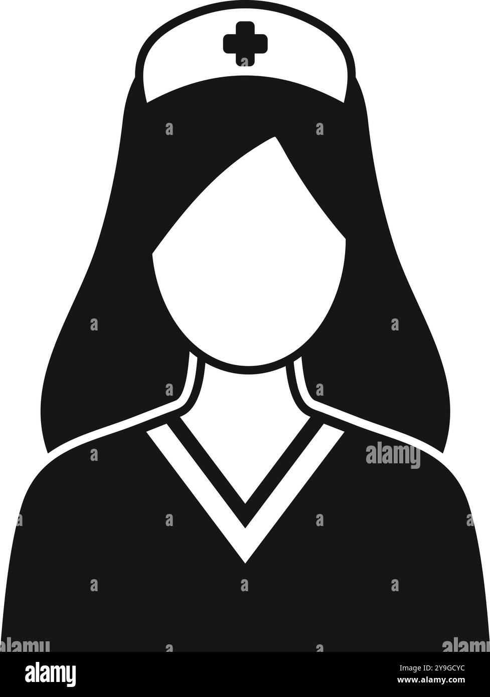 Simple black and white vector illustration of a female nurse wearing a ...