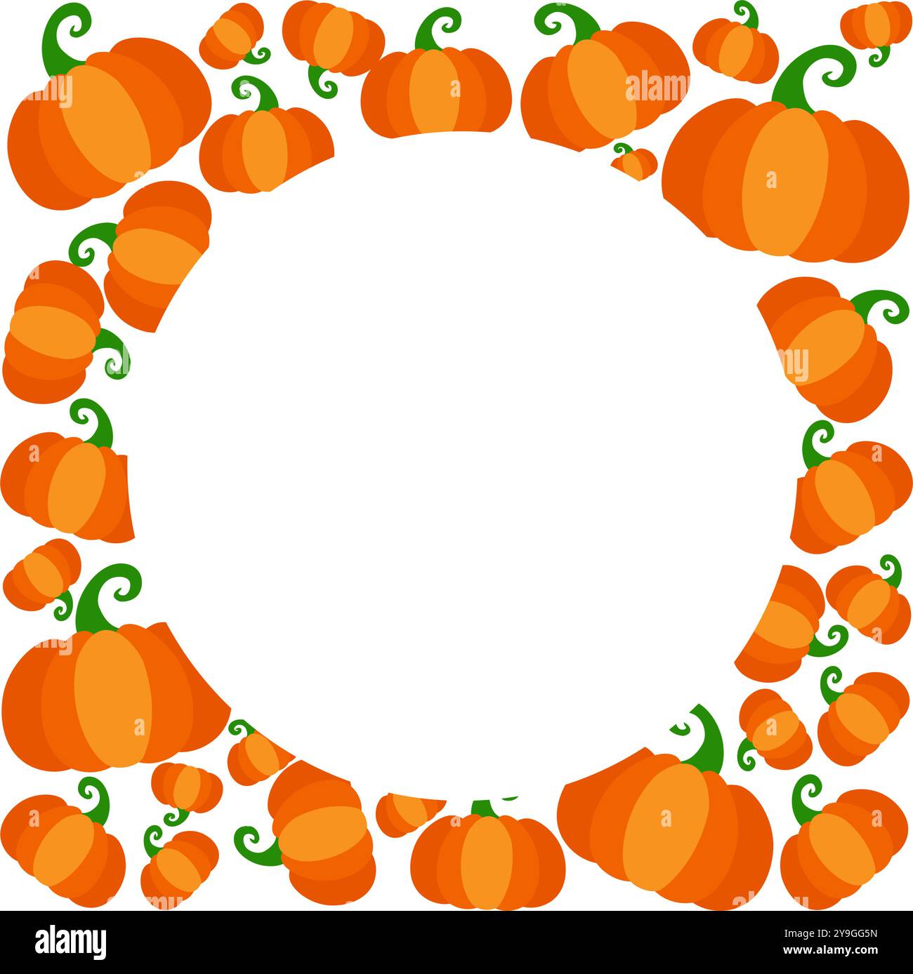 Thanksgiving pumpkin circle frame. Cartoon illustration. Thanksgiving and halloween harvest element. Autumn frame on white background Stock Vector