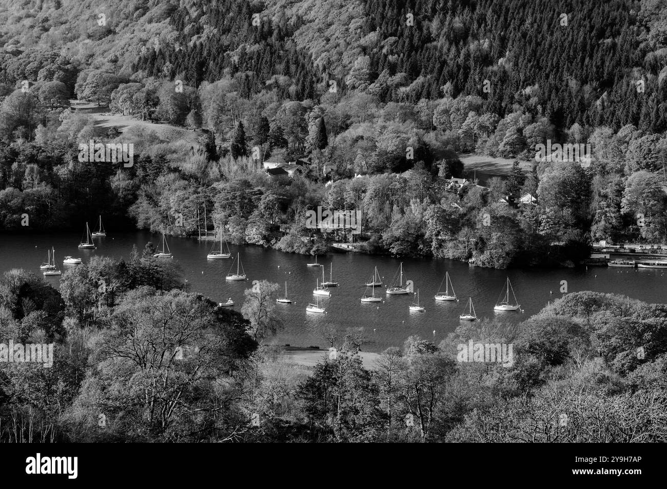 Sailboats on moorings in Black and White Stock Photos & Images - Alamy