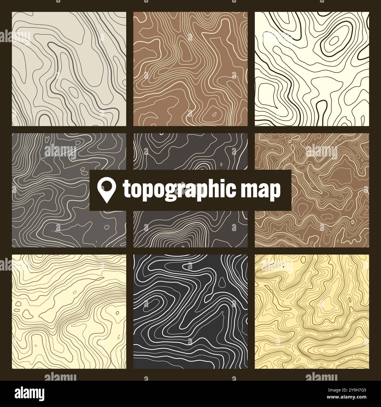 Colorful topographic map with contour lines. Geographic terrain grid ...