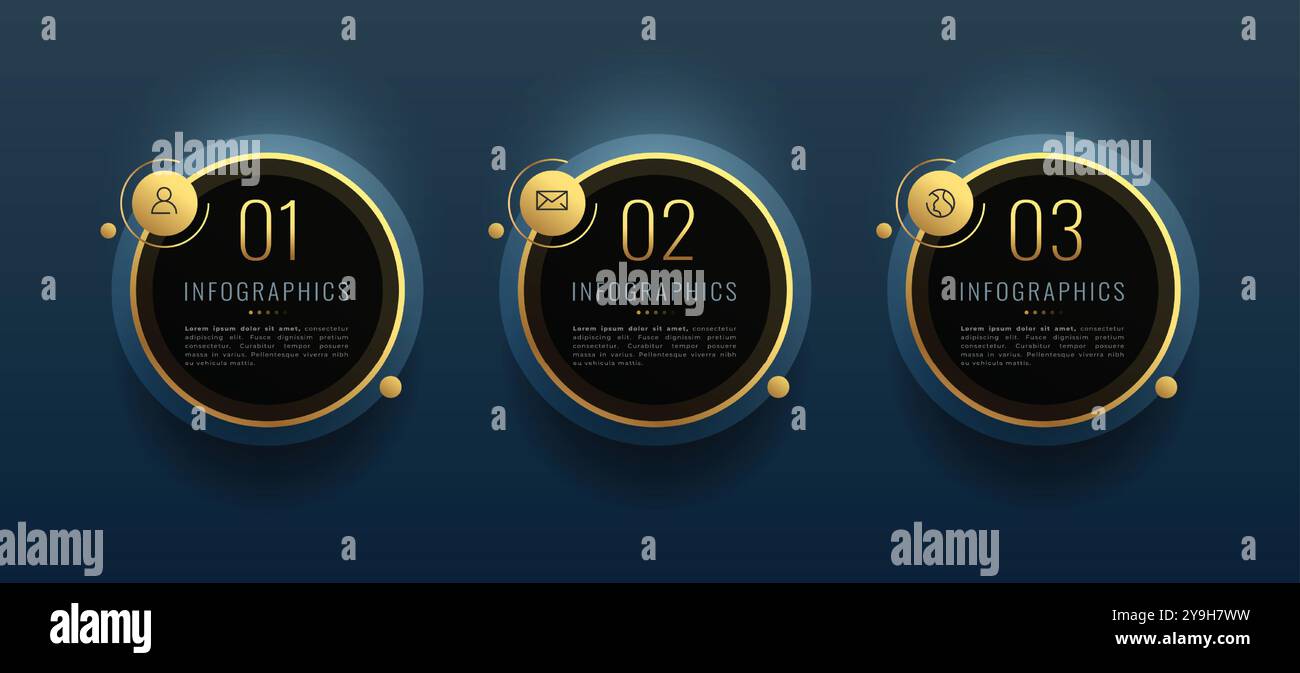 3 step infographic golden banner for modern presentation vector Stock ...