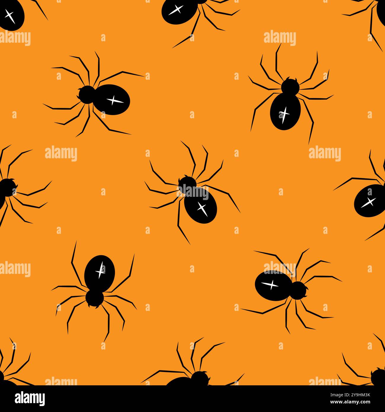 Black spiders on a orange background. Halloween seamless pattern. For ...