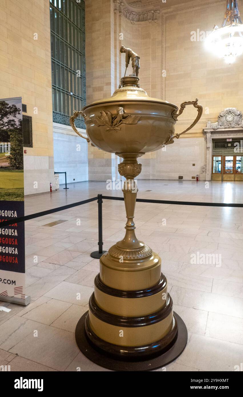 The Ryder Cup golf display in Vanderbilt Hall, October 2024, Grand Central Terminal, New York City, USA Stock Photo