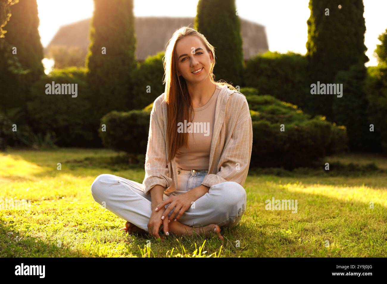Moment calm young happy woman hi-res stock photography and images - Alamy