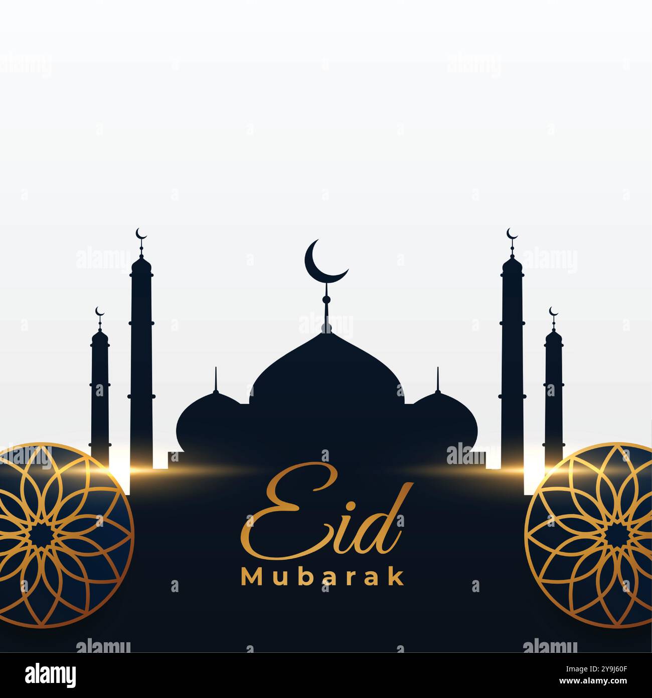 decorative eid mubarak mosque background with light effect vector Stock ...