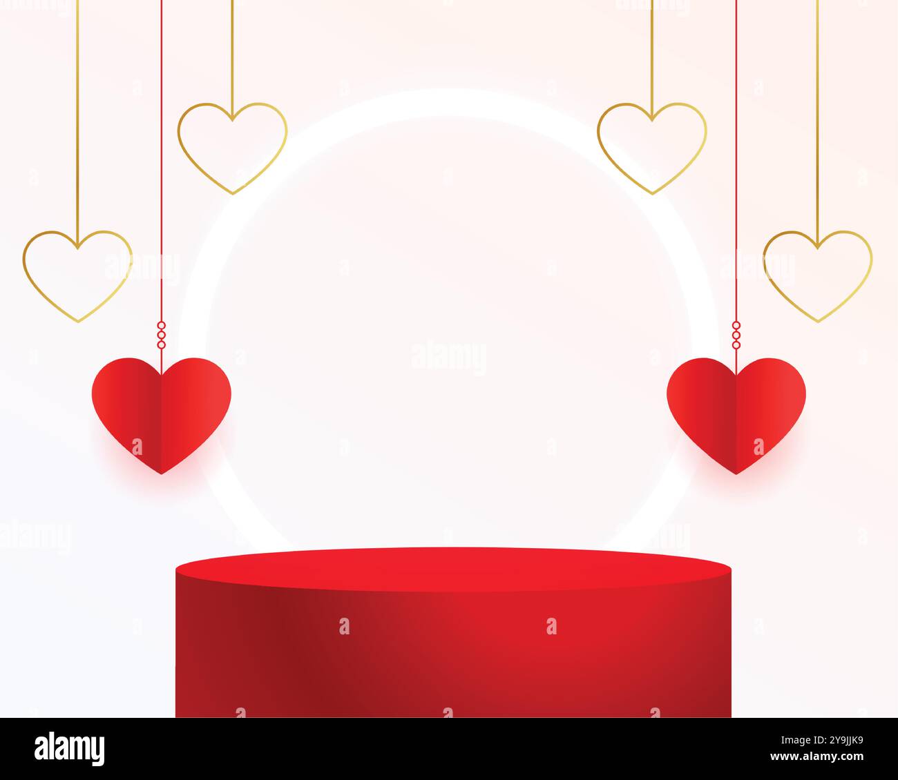 3d podium platform valentine's day greeting with hanging hearts vector ...