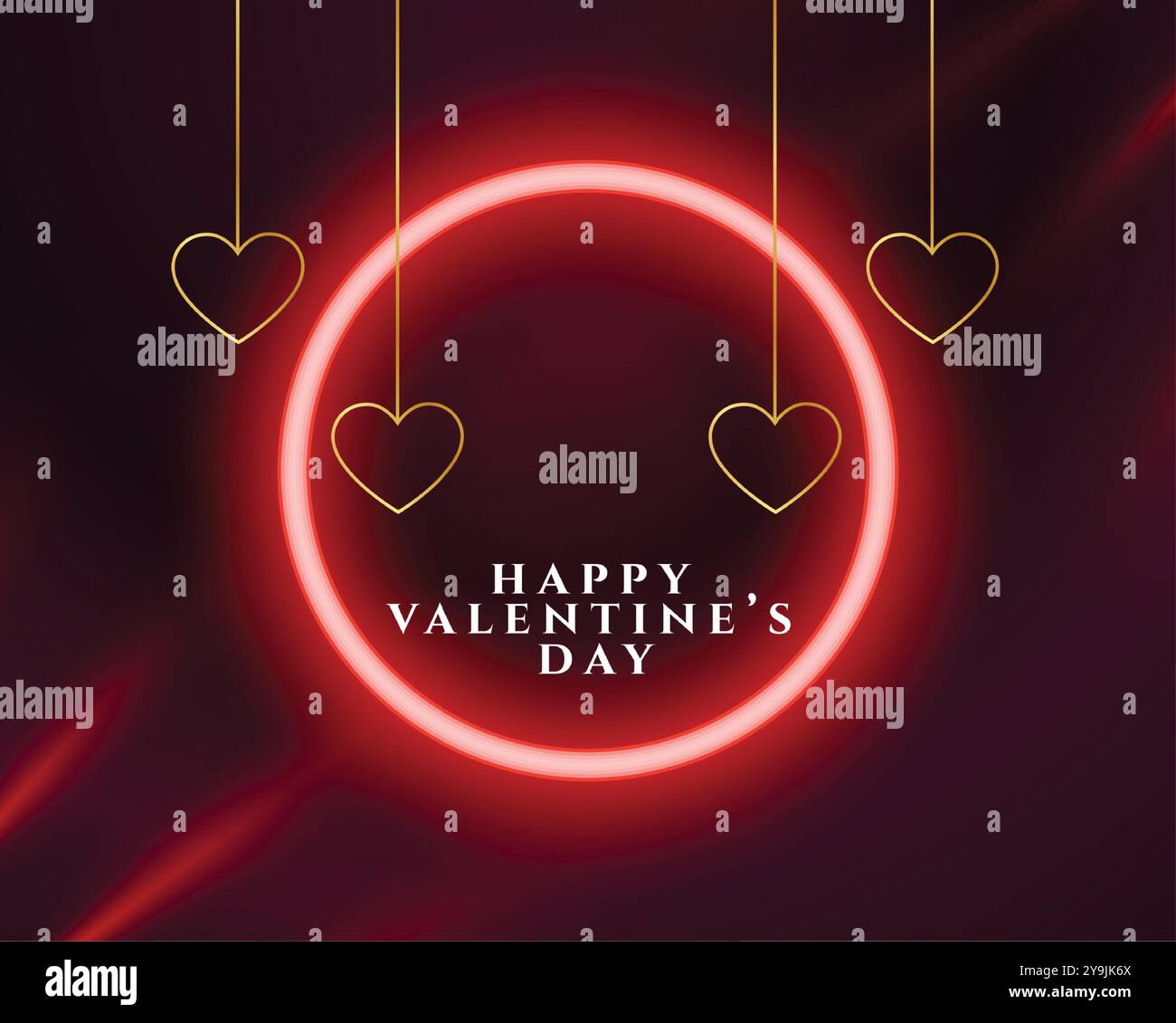 glowing neon frame valentines day hanging hearts background vector ...