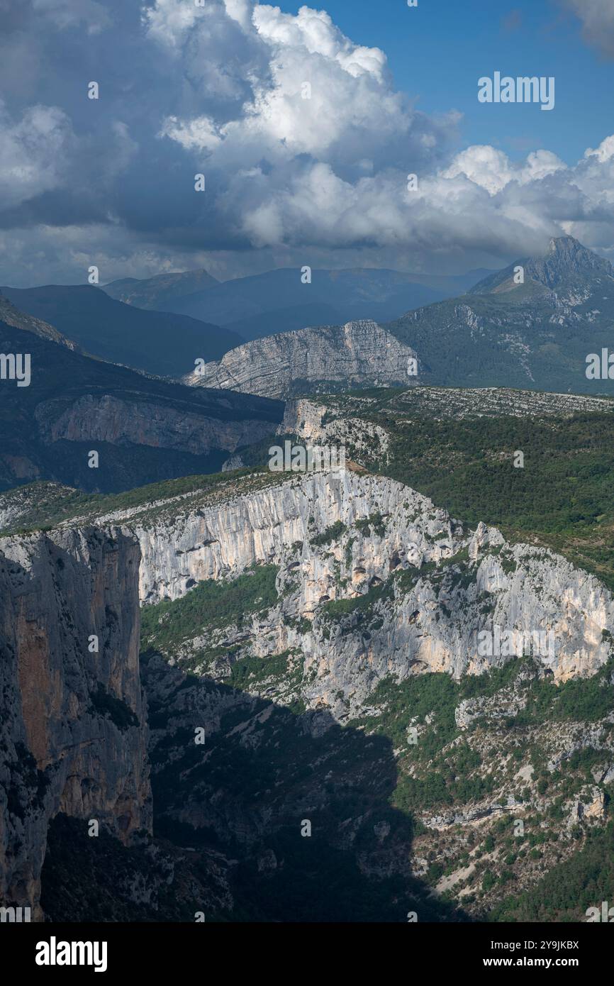 Verdon Rifts Verdant Cliffs and Caves of Verdon Gorge in France, with sunlight ...