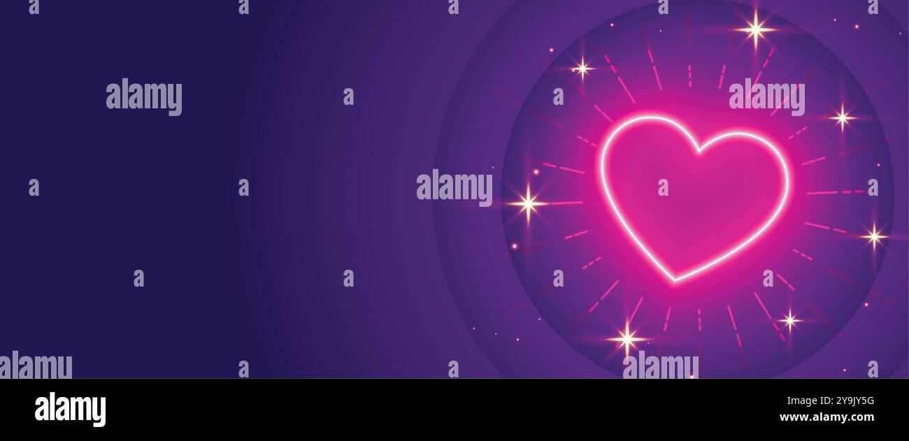 valentines day greeting with glowing neon heart and text space vector ...