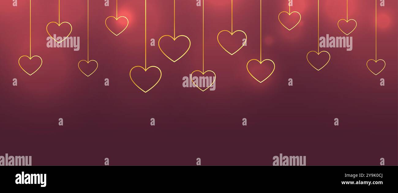 elegant golden hanging hearts with text space for valentines day vector ...