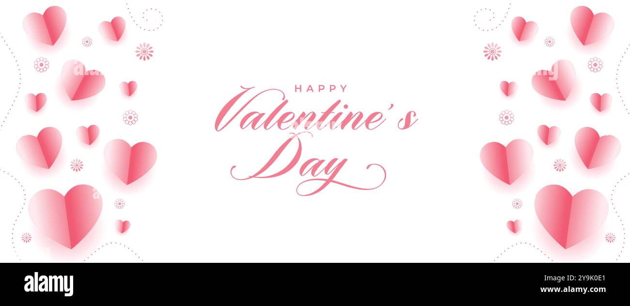 valentines day romantic banner with paper style floating hearts vector ...