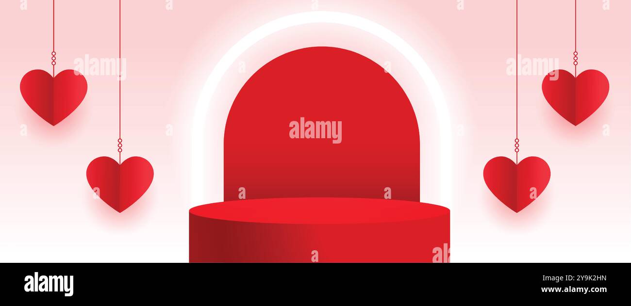 nice 3d podium platform for product display with paper hearts vector ...