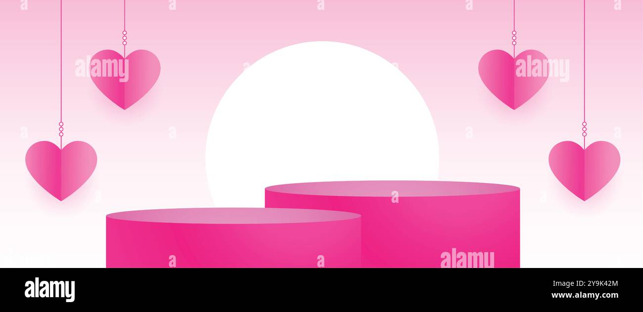 3d podium platform for product display with paper hearts vector Stock ...