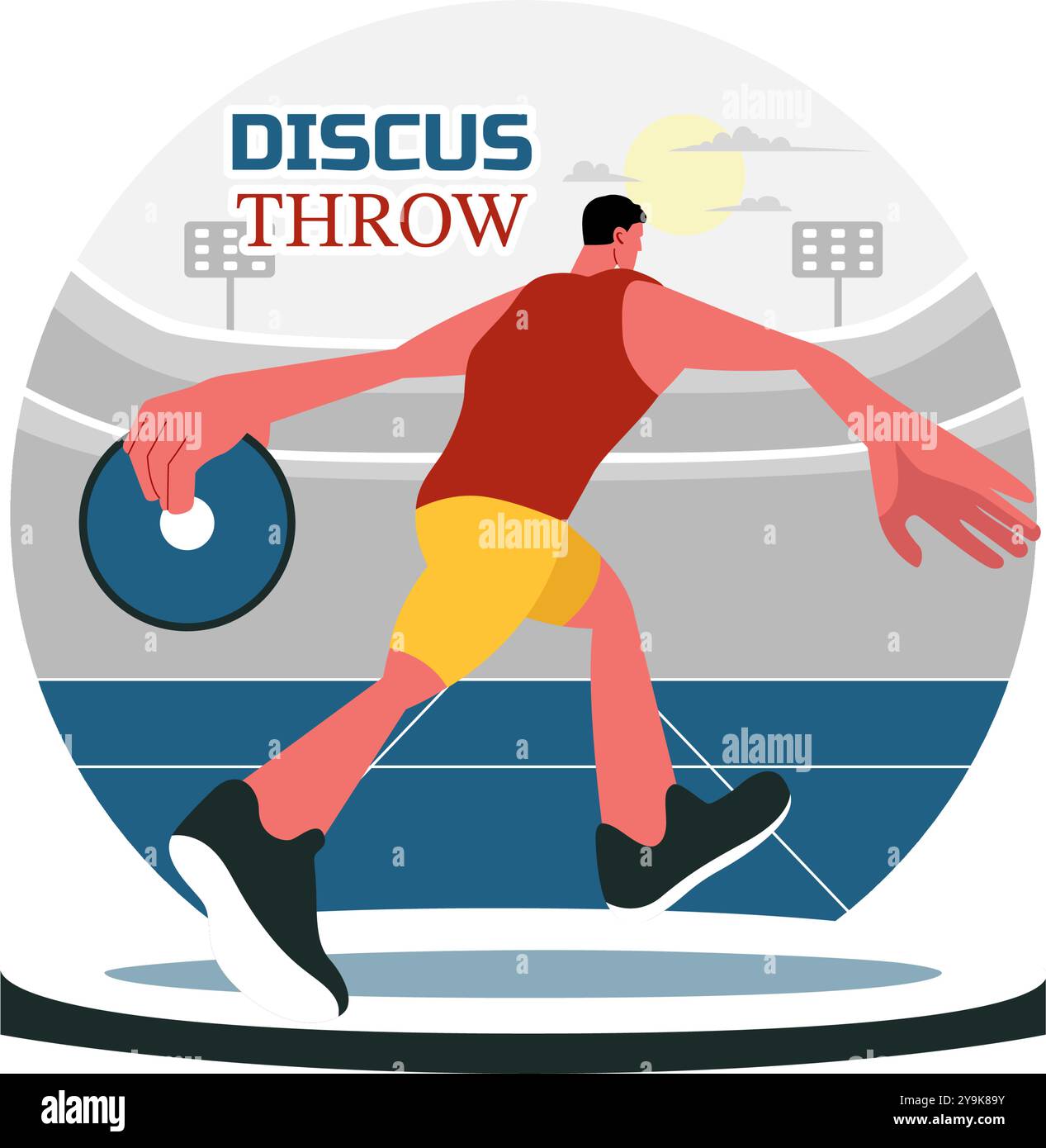 Discus Throw Athletics Vector Illustration featuring an Athlete Throwing a Wooden Disc in a Sports Championship with a Flat Style Cartoon Background Stock Vector