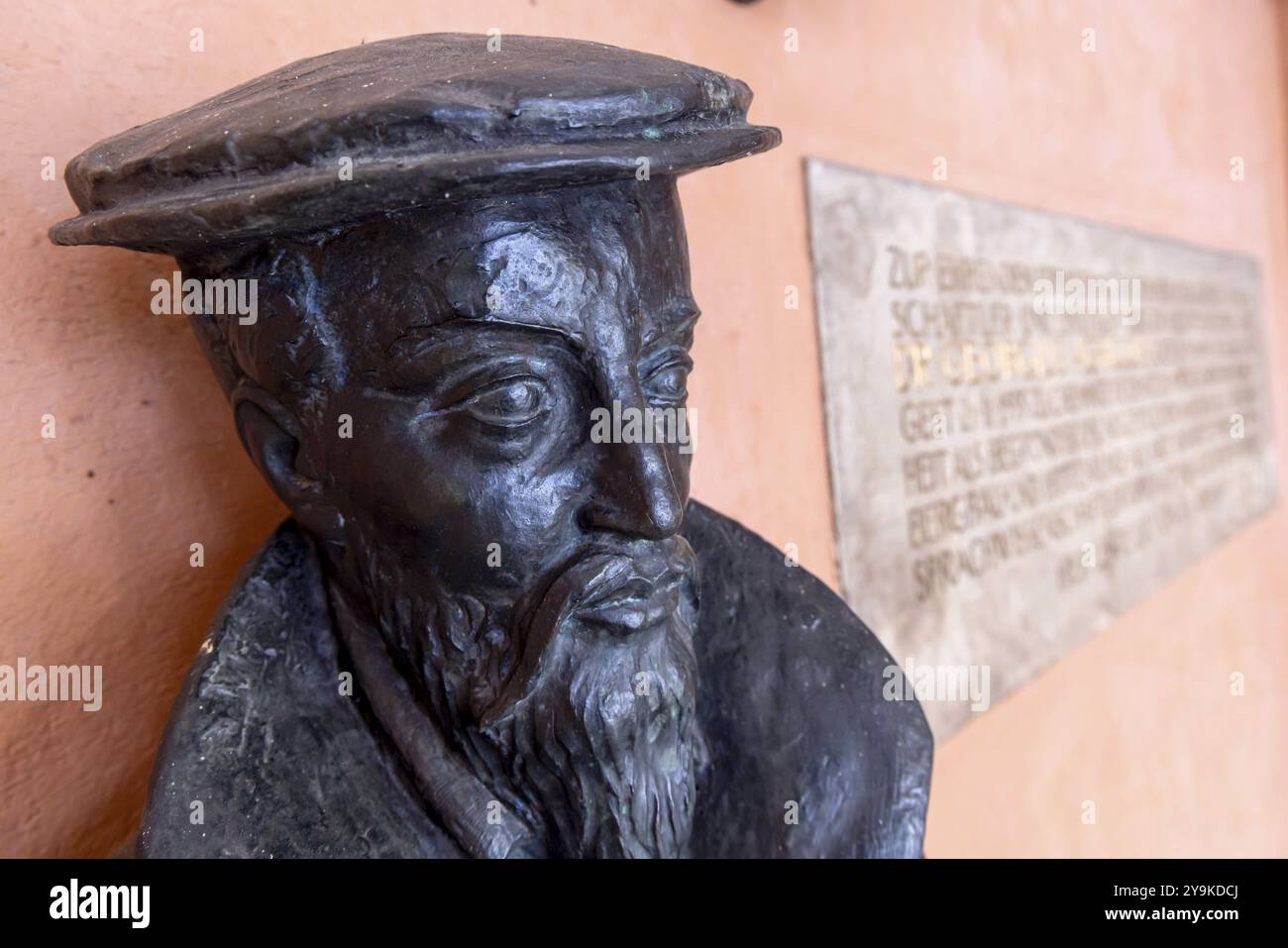 Bust of Dr Georgius Agricola, honorary citizen and founder of modern mineralogy Chemnitz, Saxony, Germany, Europe Stock Photo