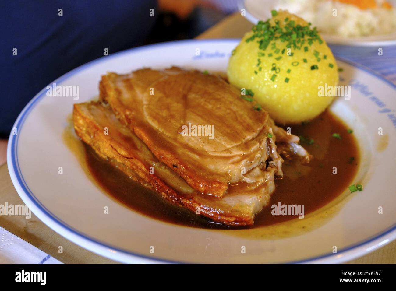 Roast pork with potato dumplings, food, Reutberg, Upper Bavaria. Bavaria, Germany, Europe Stock Photo