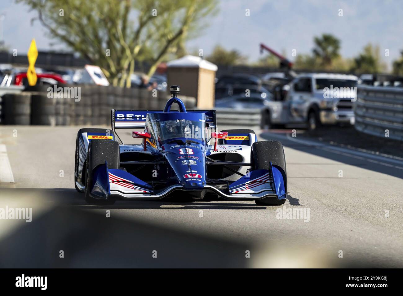 LINUS LUNDQVIST (8) of Stockholm, Sweden comes off pit road during a practice session for the Inaugural Thermal Club $1 Million Challenge at The Therm Stock Photo