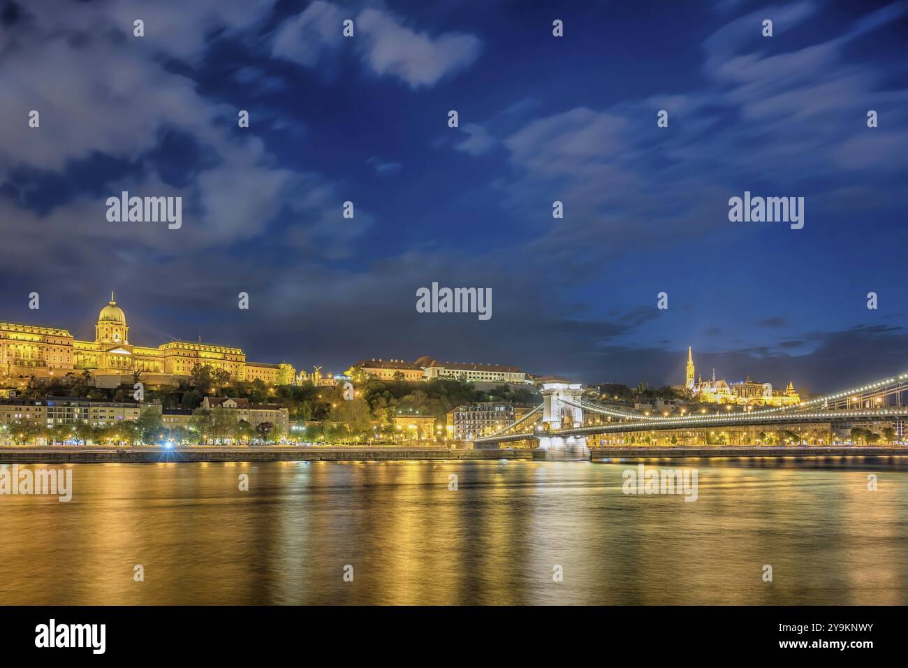 Budapest Hungary, city skyline night at Buda Castle Chain Bridge and ...
