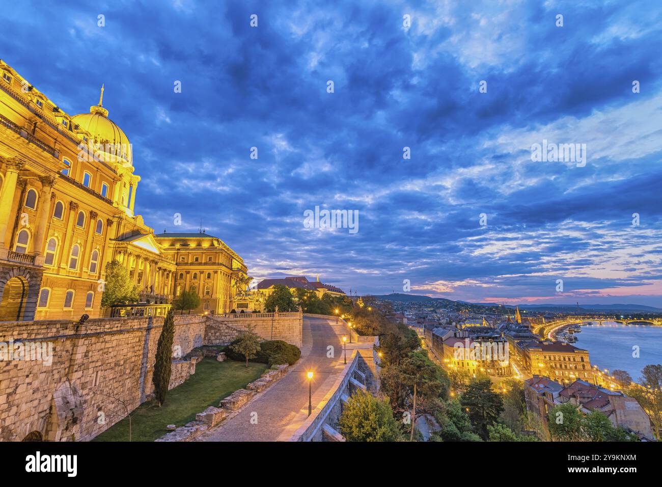 Budapest Hungary, city skyline night at Buda Castle and Danube River ...