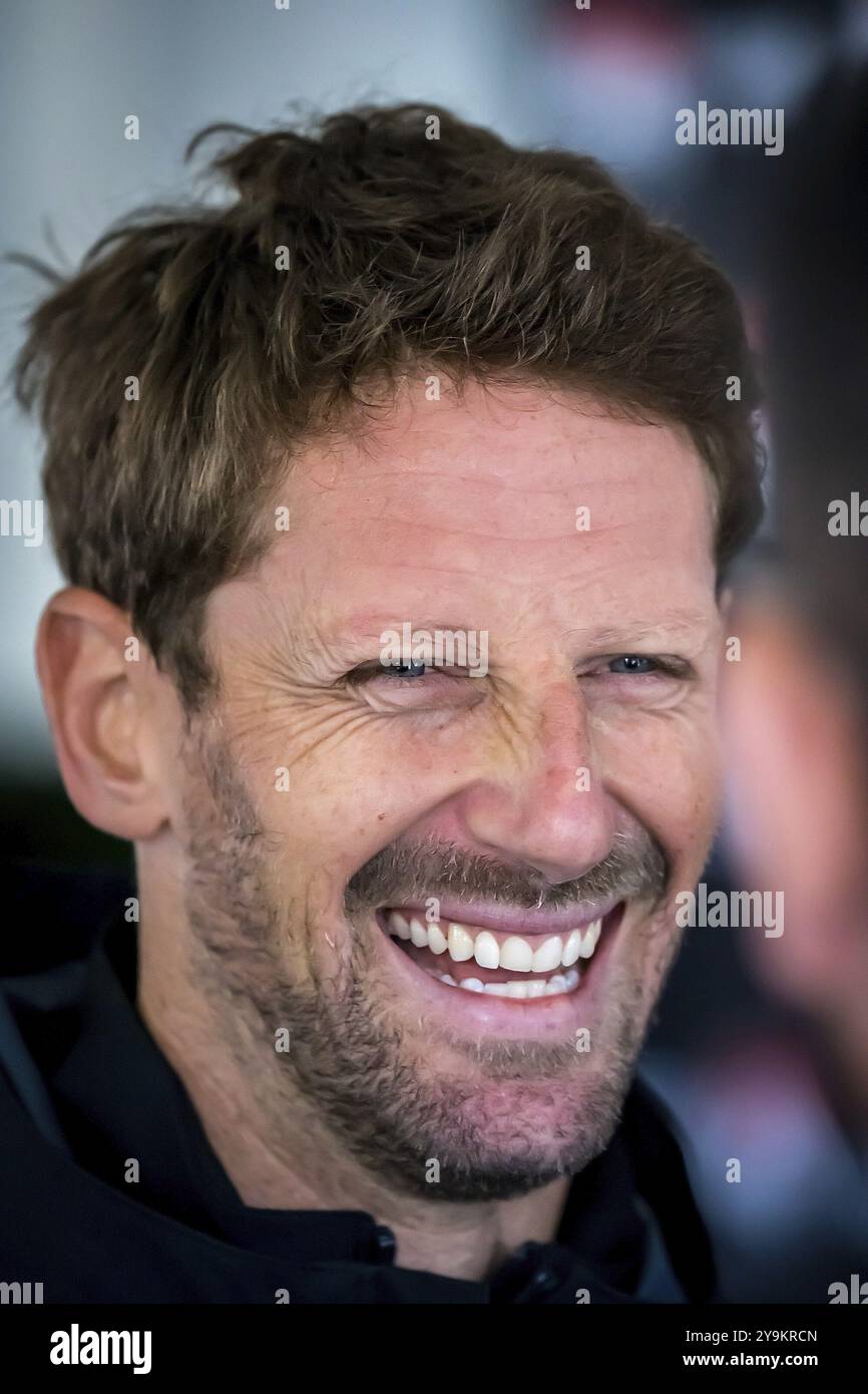 NTT INDYCAR SERIES driver, ROMAIN GROSJEAN (77) of Geneva, Switzerland, gives an interview to the media during the Firestone Grand Prix of Monterey we Stock Photo