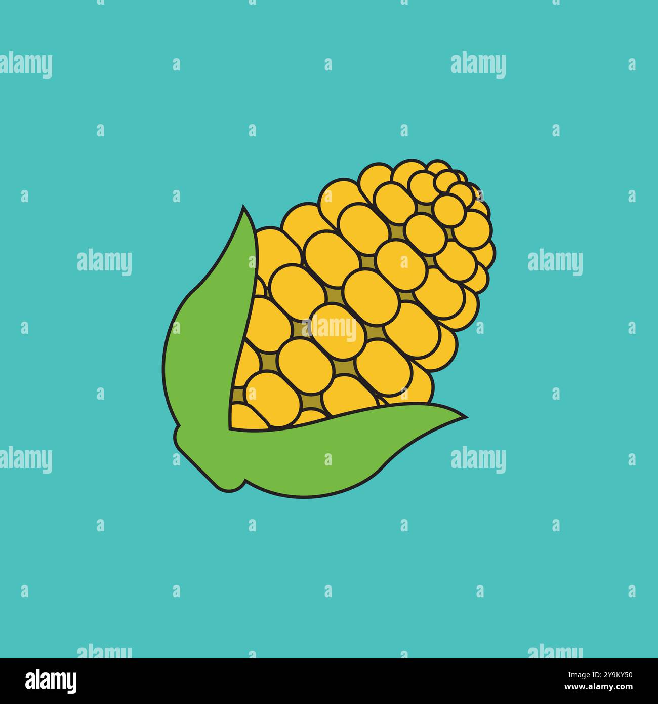 Vegetable Corn rendering front view, flat illustration Stock Vector